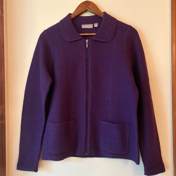 Croft&Barrow 100% Wool Plum Purple Full Zip Sweater Jacket Front Pockets Size S - Picture 2 of 10